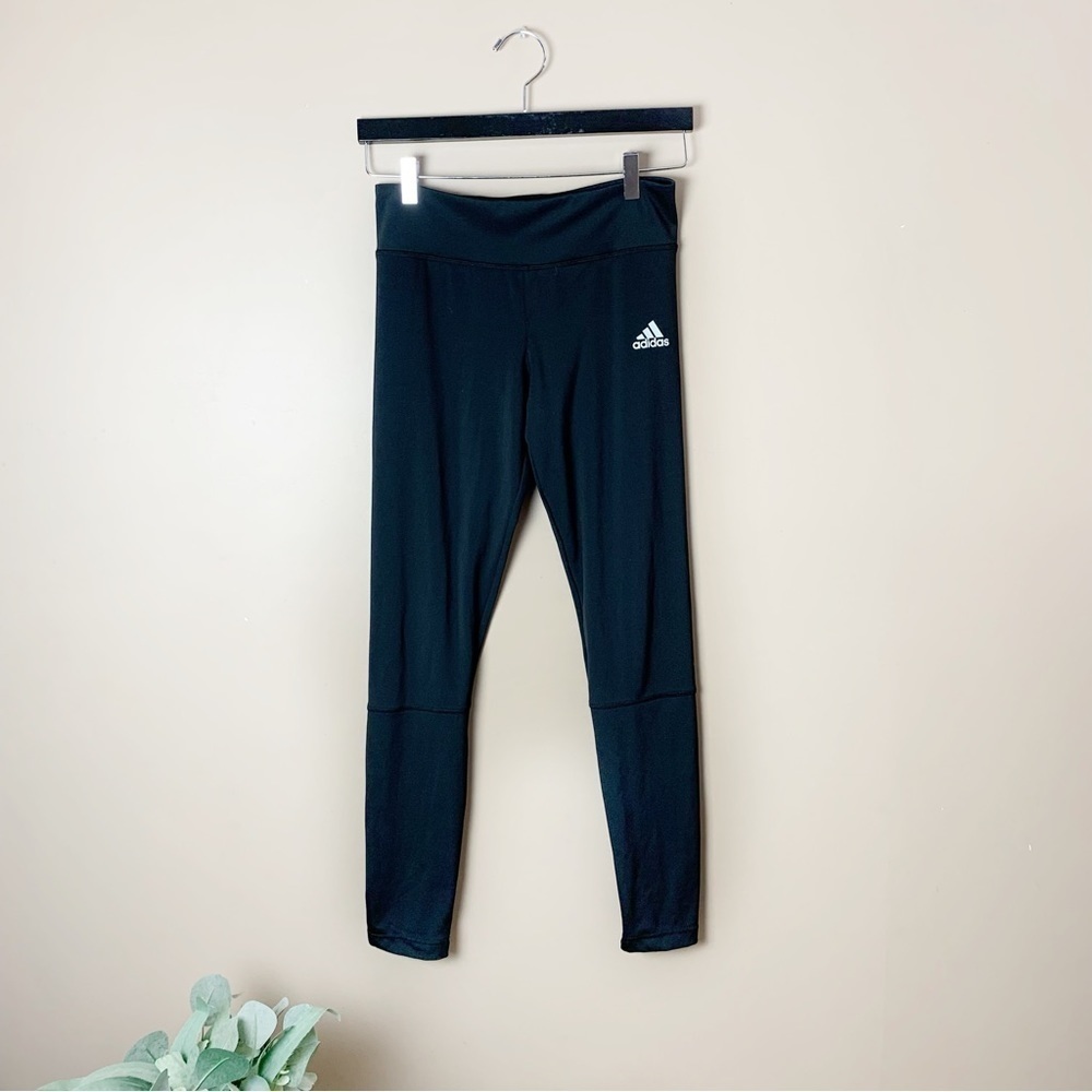 [Adidas] Girls Kids Size: XL (16) Black & White Mid Rise Athletic Leggings Gym